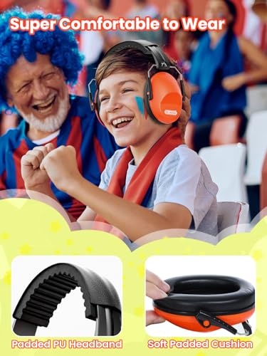 Image of Dr.meter Ear Muffs for Noise Reduction: 27.4SNR Noise Cancelling Headphones for Kids Adults, EM100 Adjustable Hearing Protection Earmuffs for Monster Jam, Autism Sensory, Concerts, Fireworks Orange
