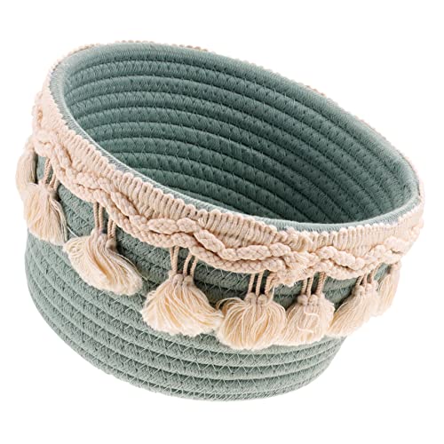 Cabilock Small Woven Basket Braided Cotton Rope Storage Basket Decorative Organizer for Bathroom Desktop Toy Storage Round