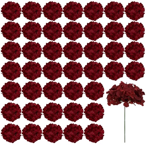 Auihiay 46 PCS Hydrangea Artificial Flowers Silk Hydrangea Heads with Stems Burgundy Artificial Hydrangea Flowers for DIY Wedding Centerpiece Garden Home Party Baby Shower Decor
