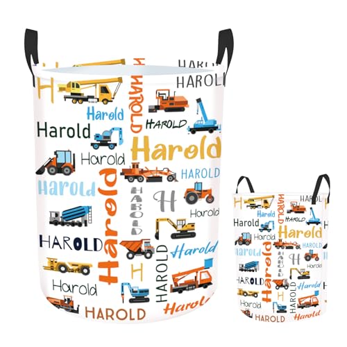 Rucekia Personalized Laundry Basket for Kids Boys Girls Adults, Custom Baby Name Truck Laundry Baskets for Nursery, Customize Boys Laundry Hamper, Personalized Gift with Baby Name