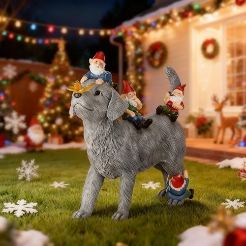 Dog and Gnome Garden Statues with Butterfly