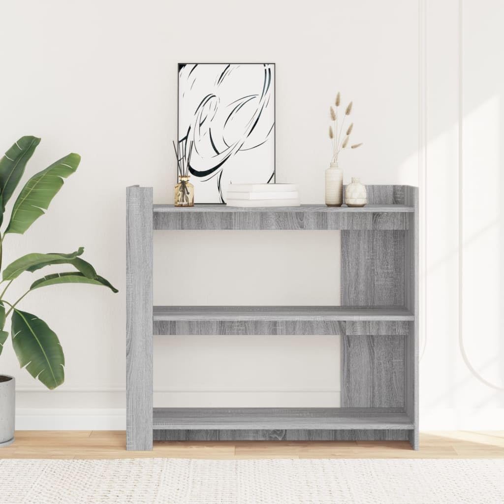 Mesa de consola clásica de madera gris Sonoma para el apartamento como mesa de pasillo con espacio de almacenamiento para fotos y plantas, dimensiones 100 x 35 x 90 cm