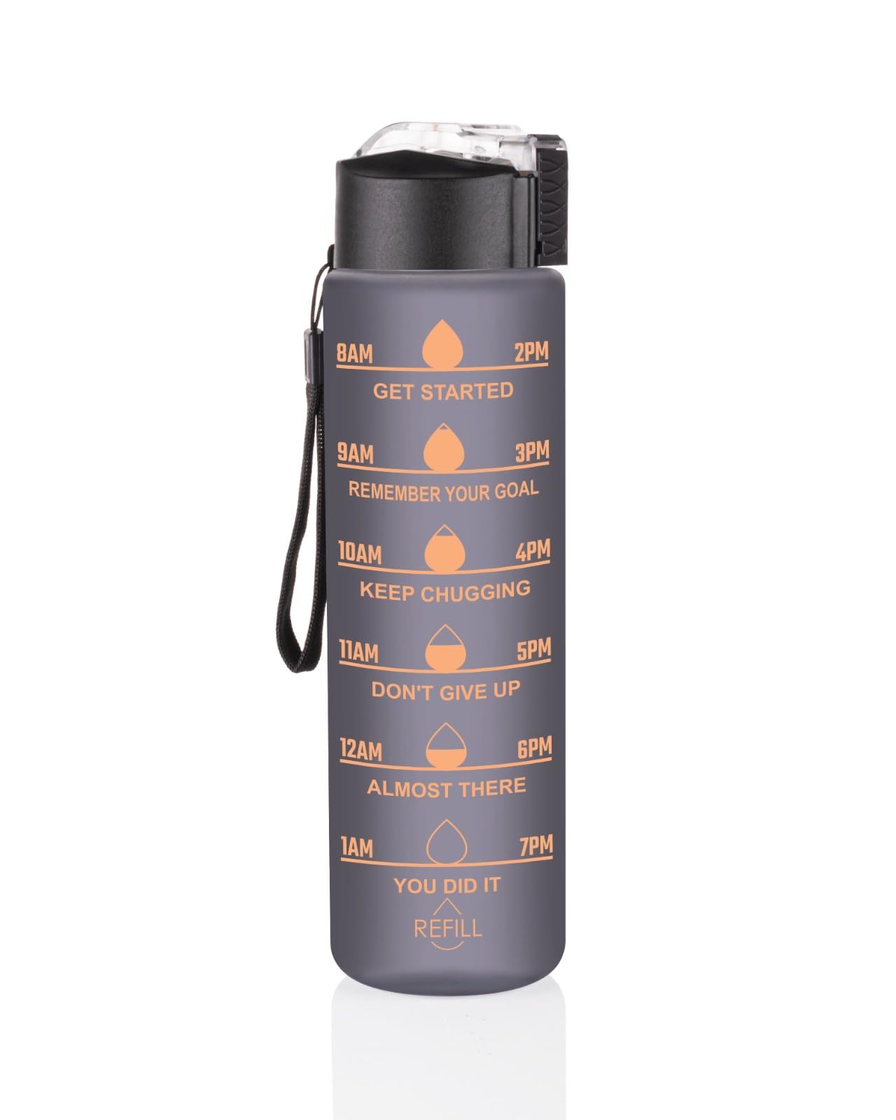 Clazkit Plastic Unbreakable Water Bottle With Motivational Time Marker, Sipper Bottle For Adults, Water Bottle For Gym Office|Water Bottle For Kids/Boys/Girls -Black 1 Ltr 1 Pc