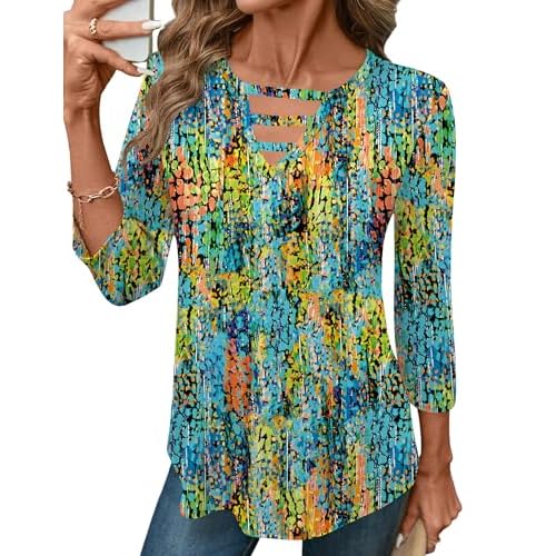 LOMON Women's 3/4 Length Sleeve Tops Crew Neck Hollow Out T Shirts Fashion Casual Tops for Women 2026