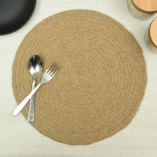 HOMADORN Jute/Cotton Round Trivet Reversible Table Place Mats for Casserole , Plates , Pan , Tray , Bowl , Vase , Decorative Sculptures (Brown ( Pack of 1 ), 12 INCHES X 12 INCHES)