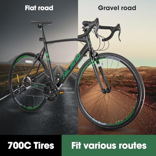 HILAND Adult Road Bike 700c Racing Bike with 14 Speeds, Aluminum Frame, Caliper Brake, City Commuter Bicycle for Women Men