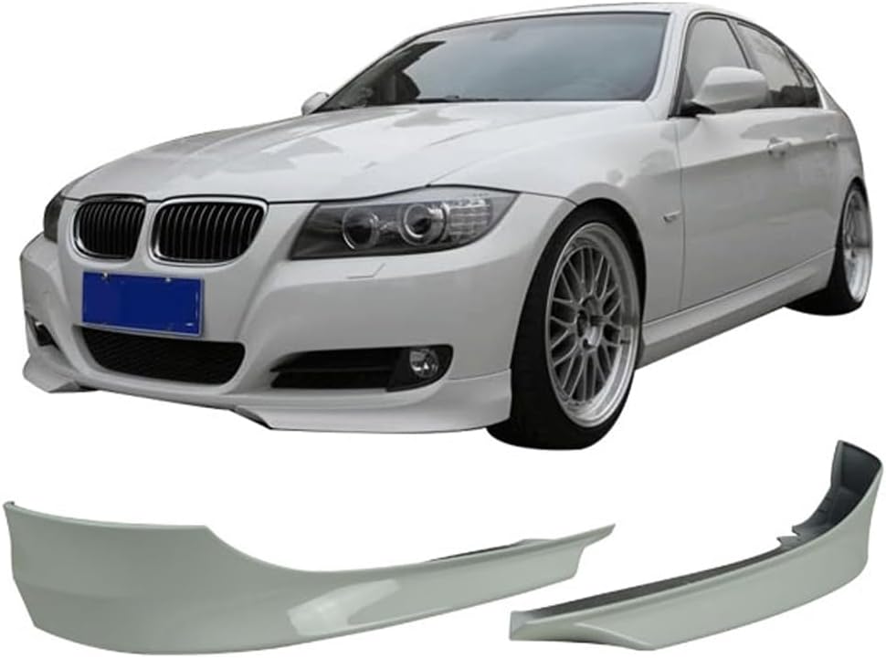 IKON MOTORSPORTS, Front Bumper Lip Splitter Compatible with 2009-2012 BMW E90 3-Series, L Style Painted #A96, C6A Mineral White Pearl PP Air Chin Protector Lower Bodykit Lip