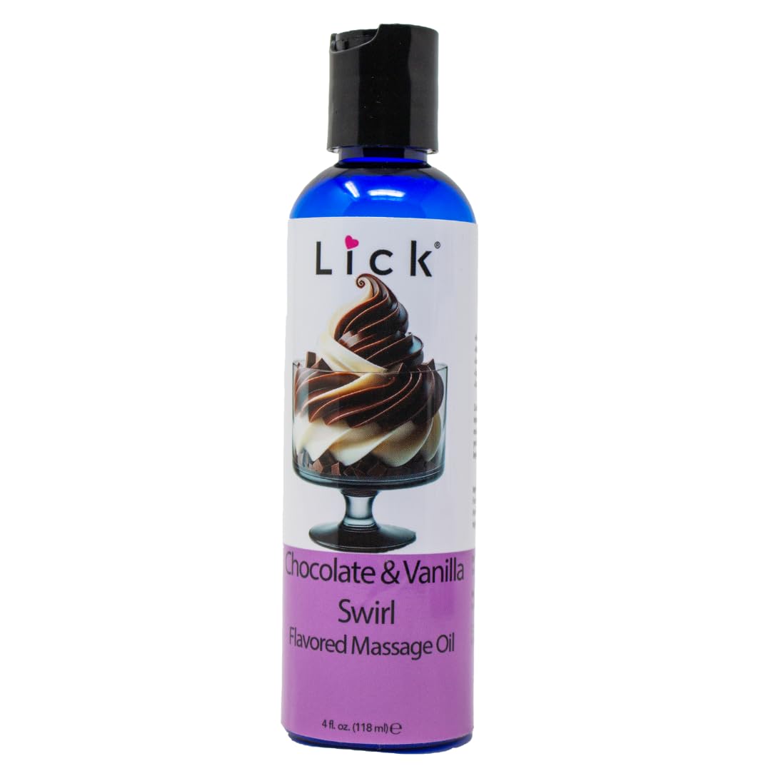 Lick Chocolate Vanilla Swirl Flavored Massage Oil – Sweet, Decadent Blend, Skin Nourishing, Couples, 4 oz