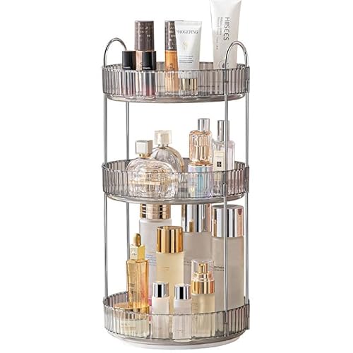 CESTATIVO Make Up Organizer, 360° Drehbar Kosmetik Organizer, Beauty Organizer, Hautpflege Organizer für Badezimmer (3 Schichten, Grau)