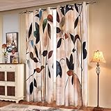 SUBRTEX Light Flitering Curtains 52Wx84L, Room Darkening Vibrant Floral Drapes, 50% Blackout, Semi Sheer Boho Farmhouse Curtains for Living Room, Brown