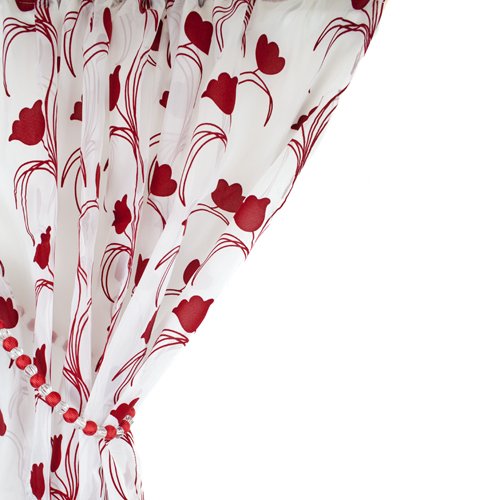 Tony S Textiles Leiden Floral Red White Voile Curtain Panel 56