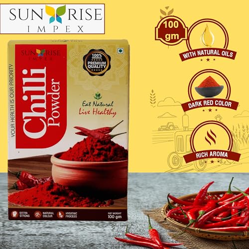Image of SUNRISE Impex Kashmiri Red Chilli Powder 100g | Lal Mirch Powder for Rich Color & Mild Spice | No Artificial Colors