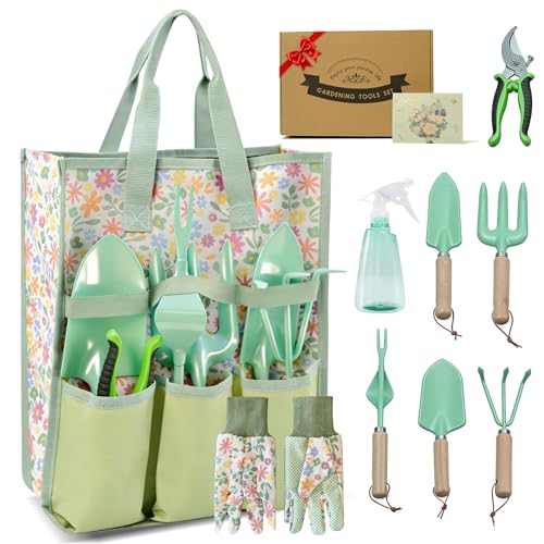 Set de Herramientas para Jardín 9 Piezas con Organizador Verde miniatura 1