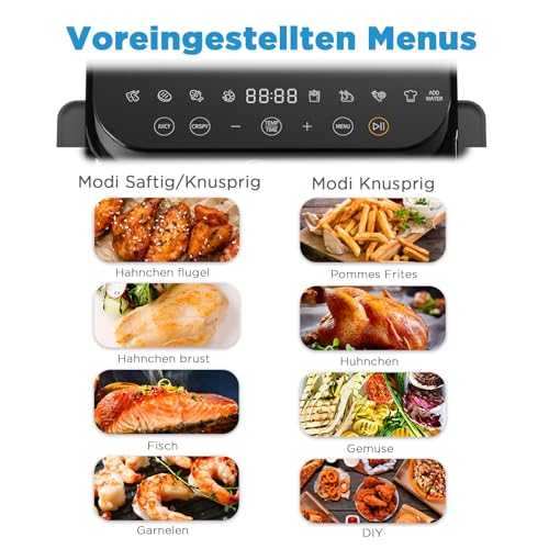 Midea DualTaste Heißluftfritteuse 7L,Airfryer xxl mit Sichtfenster,Modi saftige & knusprige,8 Programmen,Backen,Grillen,Auftauen,40-200℃,12h-Timer,Spülmaschinenfeste Crisper Platte,1650W,MF-CY75AB – Bild 6