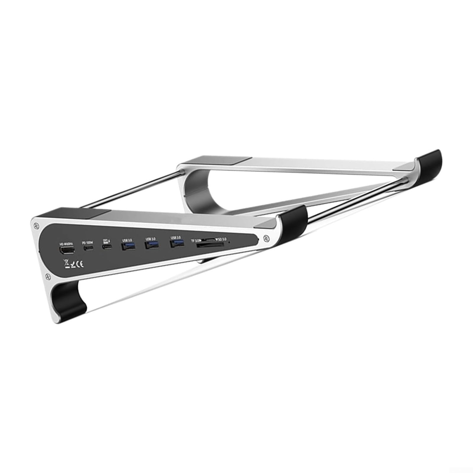 ReachMall ST708 - Supporto in alluminio per computer portatile, design ventilato con hub USB C, ricarica PD da 100 W, per scrivania da ufficio, larghezza 250 mm