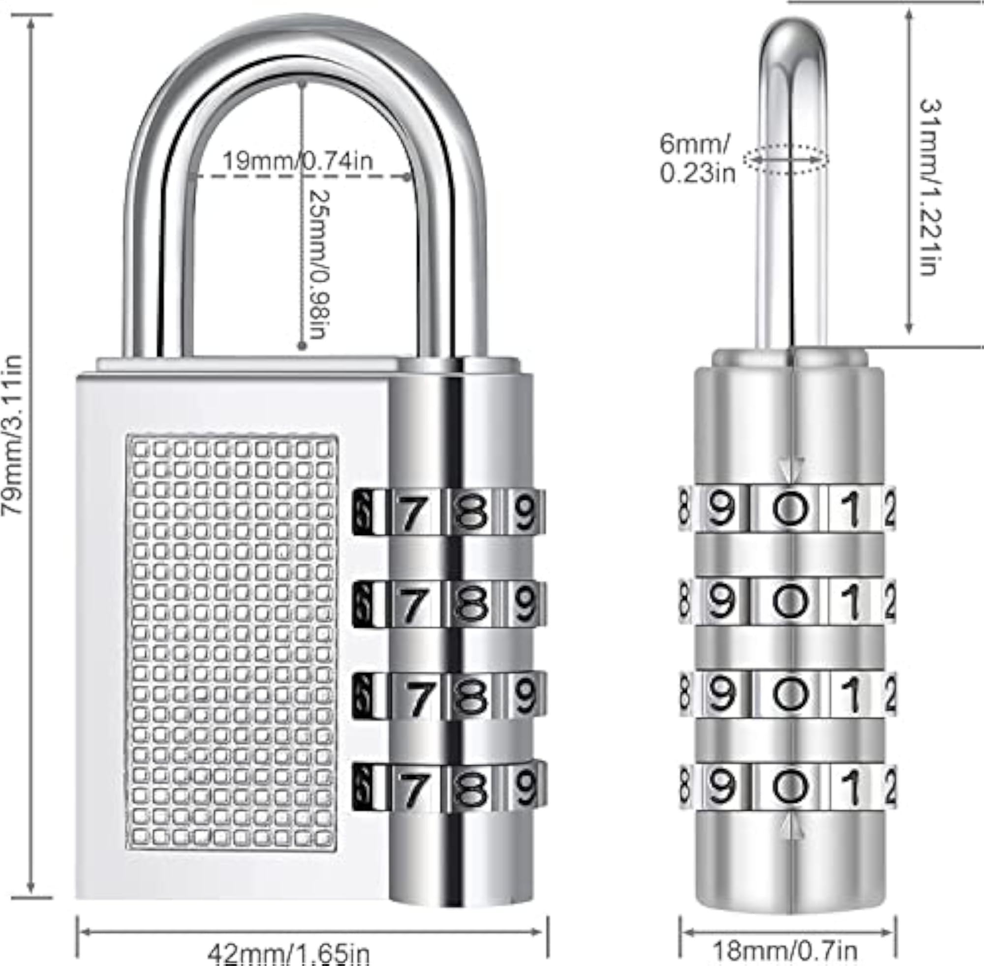 Digit Metal Number Lock Small Bag Lock Travel Lock, 2 Pieces