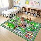 IWRJFQWR Kids Car Rug Play Mat 100×150cm (39×59 Inch), City Road Play Rug for Toddlers, Washable Non-Slip Car Track Playmat for Playroom, Bedroom, Nursery, Educational Floor Rugs for Kids, 3x5 Feet