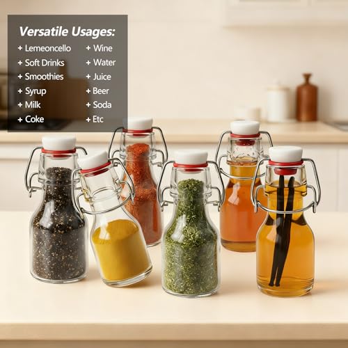 Image of Ruckae 20 Pack 2oz Swing Top Glass Bottles,Flip Top Glass Bottle with Lids Sealable Kombucha Bottle for Brew Beer Syrup Vanilla Extract Air Tight Bottles for Gift (2 oz 20 pack)