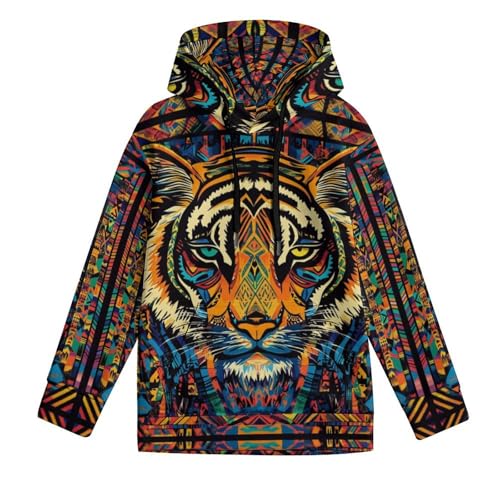 Pull à capuche TigerHoodies 110-150 cm avec manches longues et cordon pour enfant