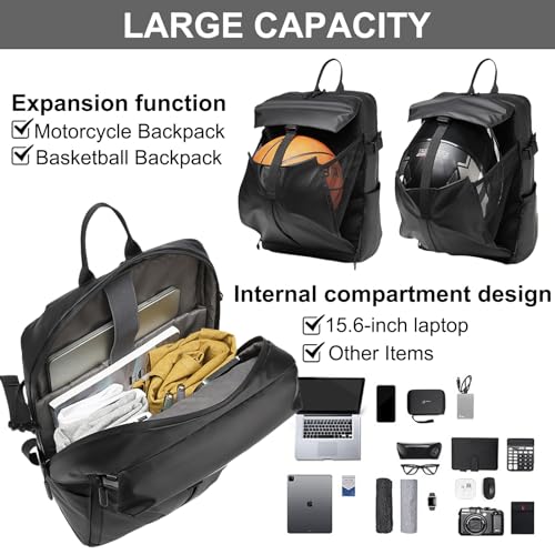 FULONEEI Mochila de motocicleta masculina com armazenamento de expansão de capacete, impermeável, mo