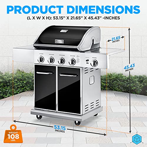 Heavy-Duty-5-Burner-Propane-Gas-Grill-Stainless-Steel-Grill-4-Main-Burner-with-1-side-burner-52000-BTU-Grilling-Capacity-Electronic-Ignition-System-Built-in-Thermometer-NutriChef-NCGRIL2