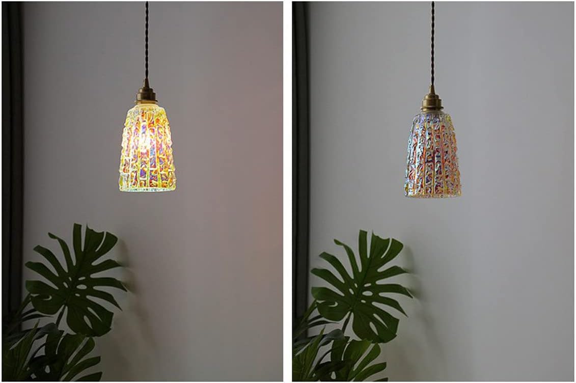 Dimmable Retro Colored Glaze Hand-Made Glass Pendant Light J-Type Track Light 3.2 ft Cord Brass Finished E26 Socket Decorate Pendant Lights for Kitchen Island,Customizable