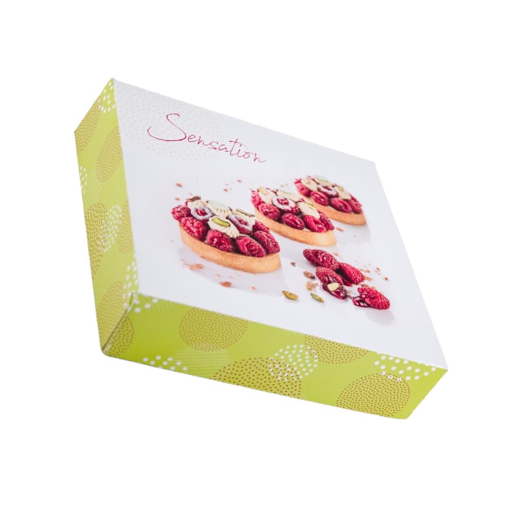 Générique 50 boîtes pâtissières blanches décorées en carton - Parfaites pour Gâteaux, Tartes, Pâtisseries et Cupcakes - Disponibles en Différentes Tailles (29x29x5 cm)