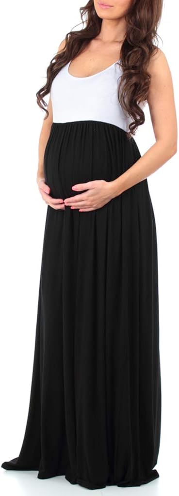 Sleeveless Ruched Color Block Maxi Maternity Dress for Baby Shower or Casual Wear at  Women’s Clothing store