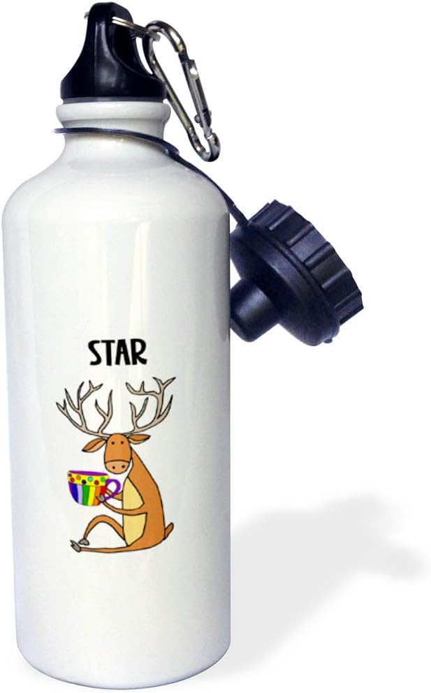 3dRose Funny Buck Deer named Star Drinking Coffee Pun 21 oz Sports Water Bottle