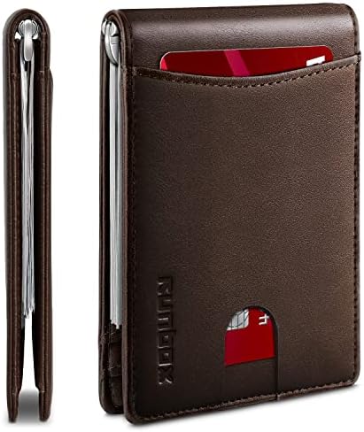 RUNBOX Top Layer Genuine Cowhide Leather Wallet for Men-Slim Mens Wallet-Money Clip RFID Wallet-Gift Box Classic Coffee