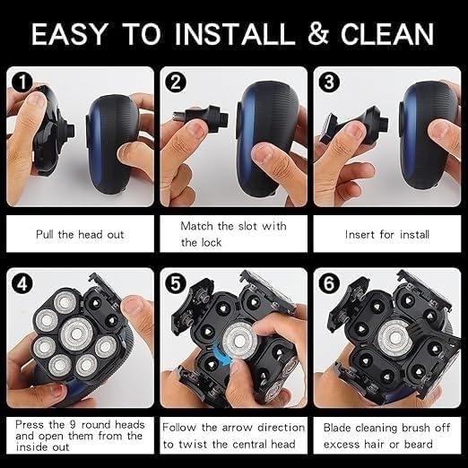 Electric Shavers for Bald Men, 6 in 1 Ipx7 Waterproof Electric Shaver Shaver for Men Beard Hair Trimmer Rechargeable Bald Shaver Grooming Kit