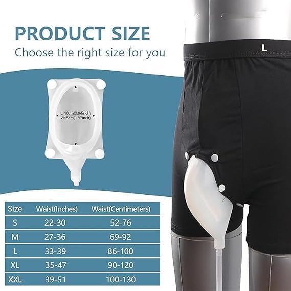 External Catheter for Men, Wearable Male Urine Collector with 1000Ml Drainage Bag & 2×500Ml Leg Bags,L