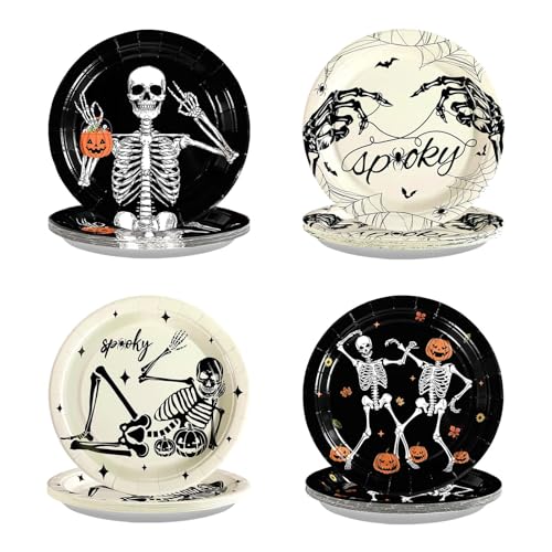 60Pcs Halloween Paper Plates 9' Skeleton Spooky...