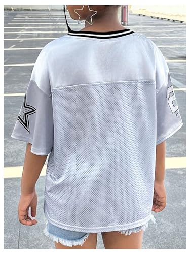 Image of BEAUDRM Girl's Jersey Shirts Leopard Number Print Jersey Shirt Cheetah V Neck Half Sleeve Oversized Tee Tops