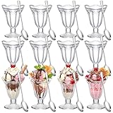 Acellegic 12 Pcs Glass Dessert Cups Set, 6.8 oz Clear Tulip Sundae Cups with Long Handle Spoons, Footed Parfait Trifle Glasses for Valentine's Dessert, Date Night Fruit Cocktail