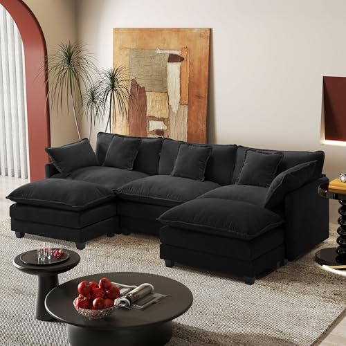 Image of 113.4 inch Modular Sectional Sofa,U Shaped Couch for Living Room,Modern Deep Seat Sofa 3 Seater Chenille Fabric Comfy Cloud Couches with Throw Pillows & Movable Ottoman