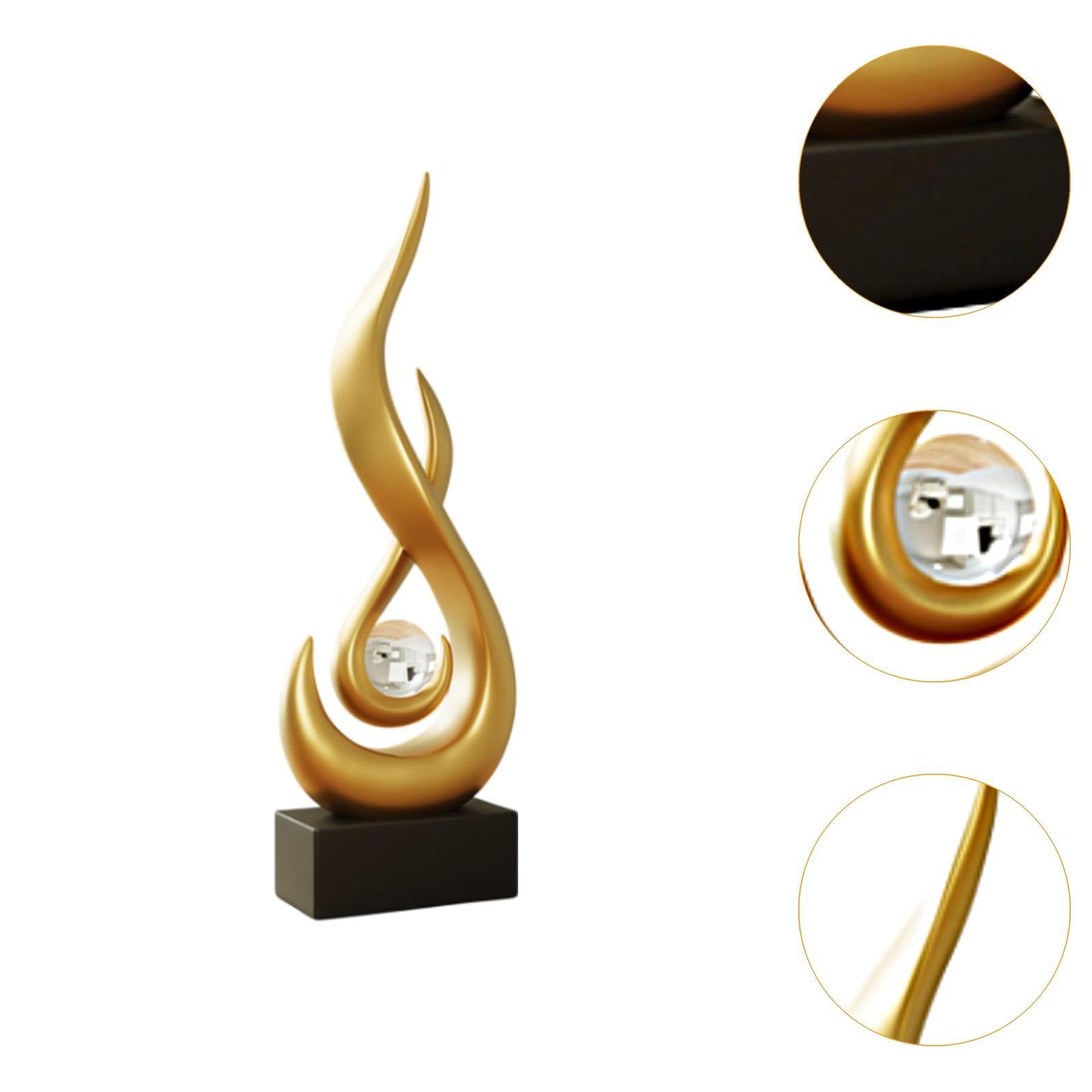 Estatua de Fuego de Resina, Adorno de Mesa, Arte Moderno para Salas de Estar, Oro, Individual