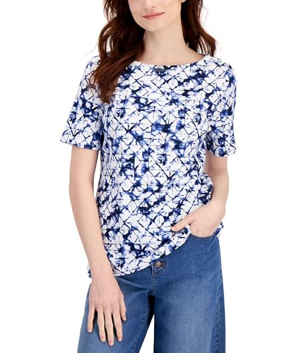 Charter CIub Womens Cotton Printed Boat Neck Top...