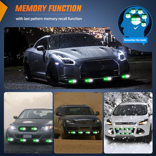 Image of Nilight 8PCS Led Strobe Lights with Controller 12V 24V Sync Green White | 12 LED Surface Mount Emergency Hazard Warning Lights with Strobe Controller for Vehicle Car Truck RV ATV