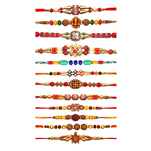 Tuelip Set of 12 Rakhi for Brother Rakhi Bracelet Brother and Rudraksha Designing Rakhi Raksha Bandhan Rakhi Gift Wrist Bands for Loving Sibling