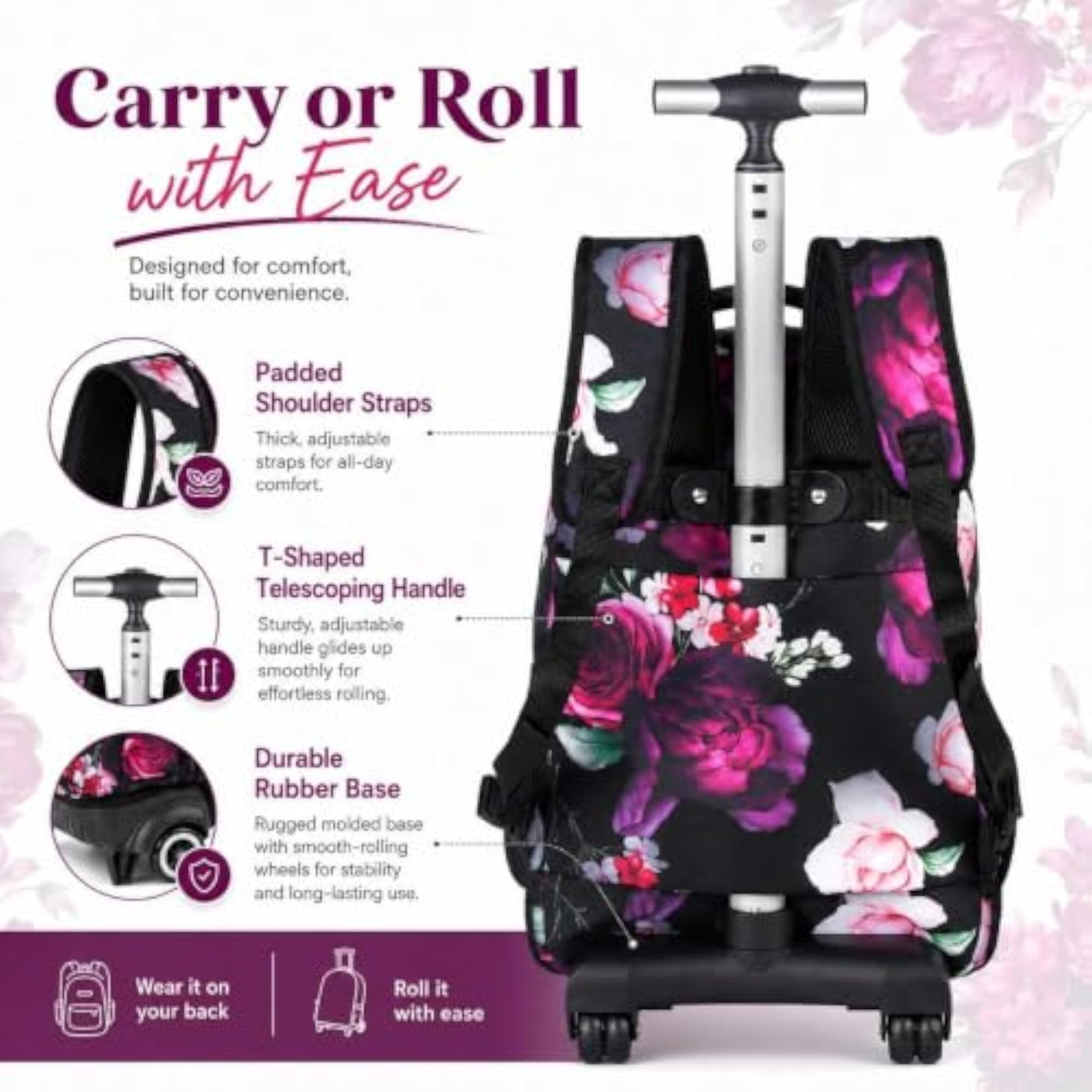 3pcs Rolling Backpack Set for Women and Men