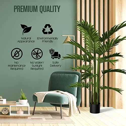 Palm Tree, Artificial Trees, Areca Palms, 5 Feet, 2 Pack, 36”-40”W X 54”-58”H, Green, Plastic, Fake Plants, Faux Houseplant, Outside Tree, Tall W/ 17 Trunks, For Home Decor, Indoor, Outdoor, Office #TOP4