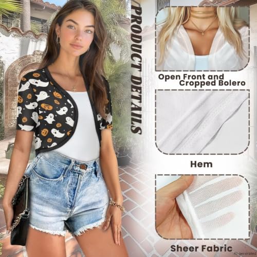 Image of Womens Short Sleeve Bolero Shrug Open Front Knit Cropped Cardigan Shoulder Cover for Dress Cute Casual Knit Cover Up