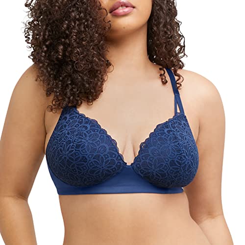 Maidenform Women's Pure Comfort Soft Support Wireless, Lace Bralette, Wirefree Two-Way Bra, Navy Eclipse, Small