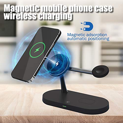 4 In 1 Magnetic Wireless Charger Compatible With Magsafe Charger Stand,Fast Wireless Charging Station With 15W Qc3.0 Adapter For Iphone 13, Pro, Pro Max, Mini, Iwatch 2-6/Se And Airpods 2/Pro (Black) #TOP1