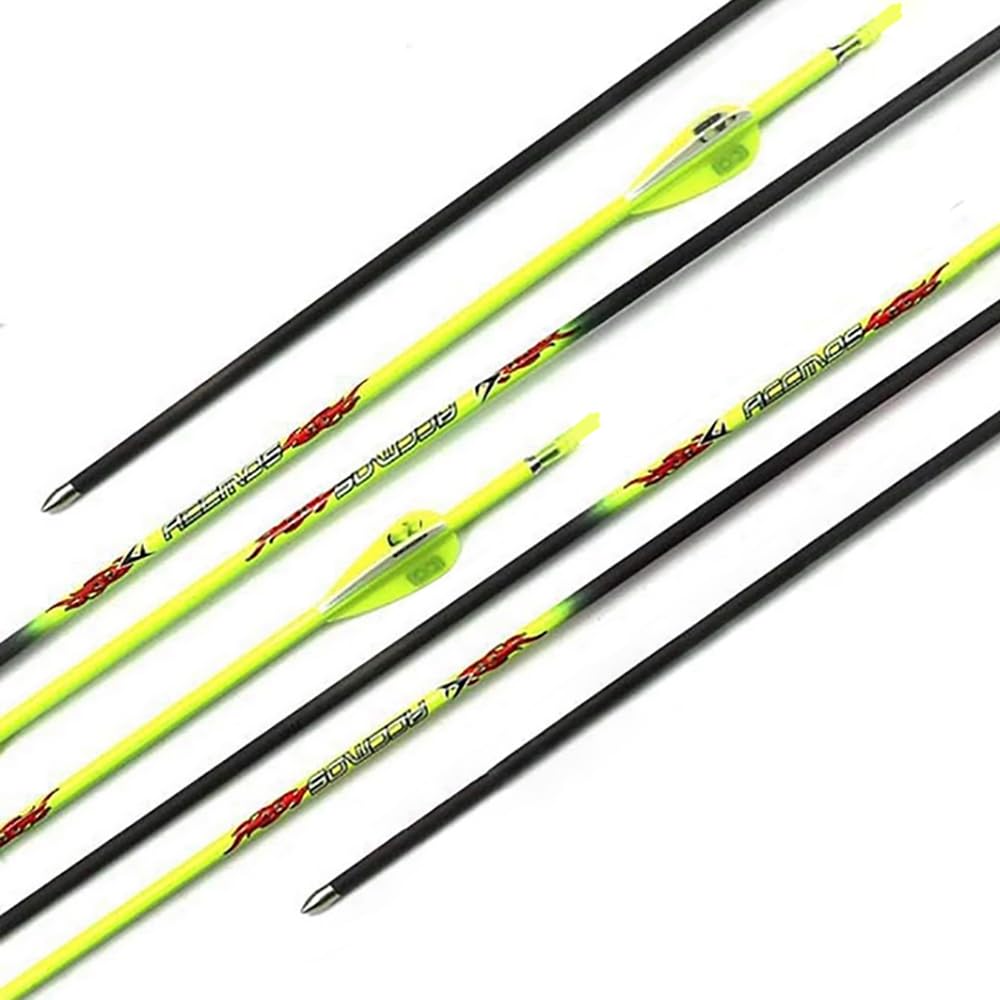 12Stück Gelb Carbon Pfeile, ID 4,2mm Spine 400 500 600 700 800 900 1000, für Recurve Bogen Compound Bogen Jagd Bogenschießen Übung