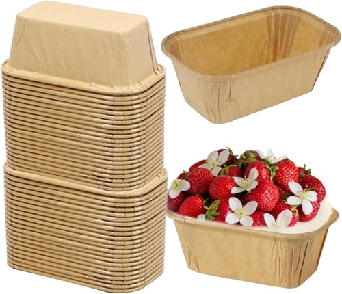 50 PCS Mini Loaf Cake Cases – Non-Stick Greaseproof Baking Liners for Mini Breads– Paper Loaf Pans for Party Favors, Cupcakes, and Oven Safe Baking