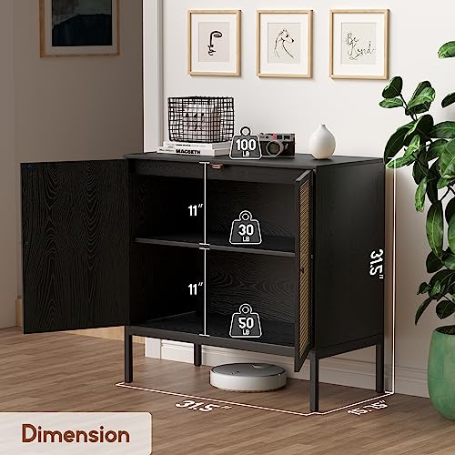 Xiao Wei Sideboard With Handmade Natural Rattan Doors, Rattan Cabinet Console Table Storage Cabinet Buffet Cabinet, For Kitchen, Living Room, Hallway, Entryway, Black #TOP1