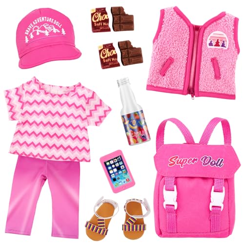 UNICORN ELEMENT 10 PCS American Doll Accessories Set for 18 inch Dolls Accessories and Clothes Included 5 Pcs Clothes and Shoes Backpack and Accessories playset for Kids(no Doll Include)