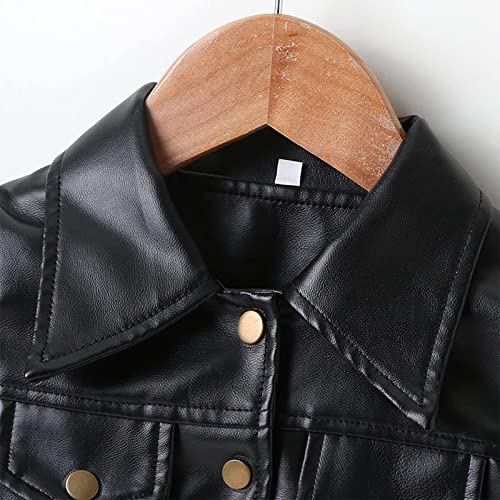 WASAIGOOD Toddler Girls Motorcycle Jackets PU Faux Leather Coat Turn-Down Collar Long Sleeve Crop Tops Outerwear Coats3